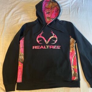 Realtree Sweatshirt Womens M‎ Black Pink Camo Hoodie Outdoor Hunting